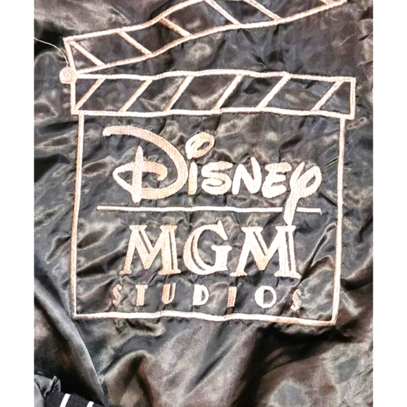 Disney Vtg 80s Sz XL MGM Studios Black Satin Bomber Jacket Embroidered Silver - Picture 10 of 10